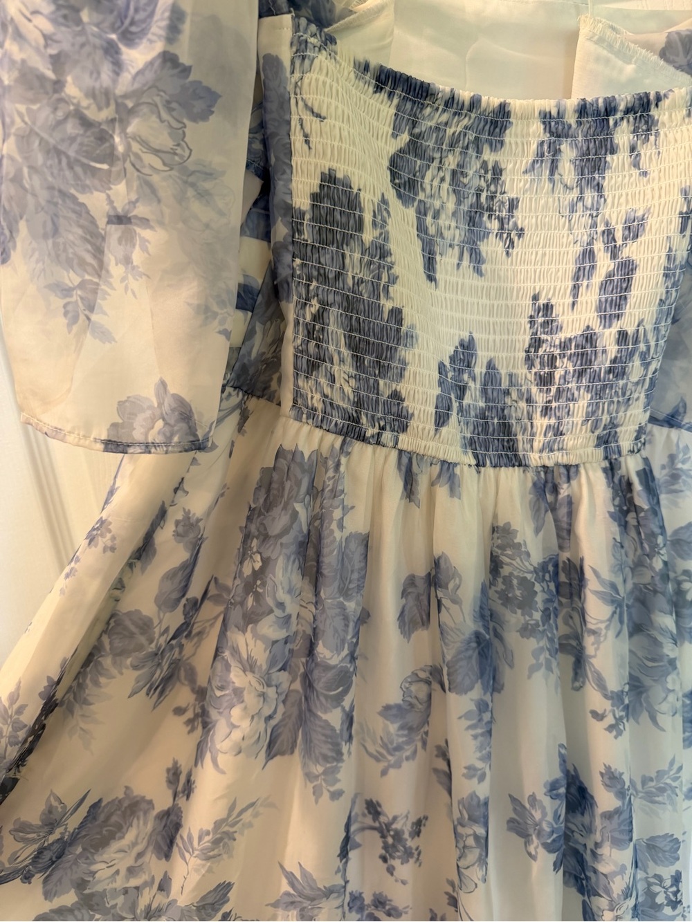 Abercrombie & Fitch Light Blue Floral Smocked Waist Dress